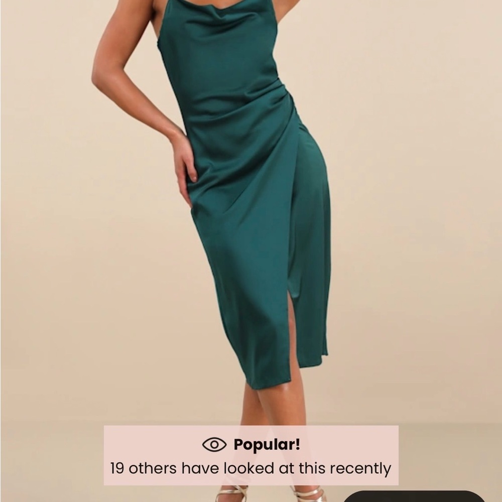 Lulu's Green Satin Midi Dress